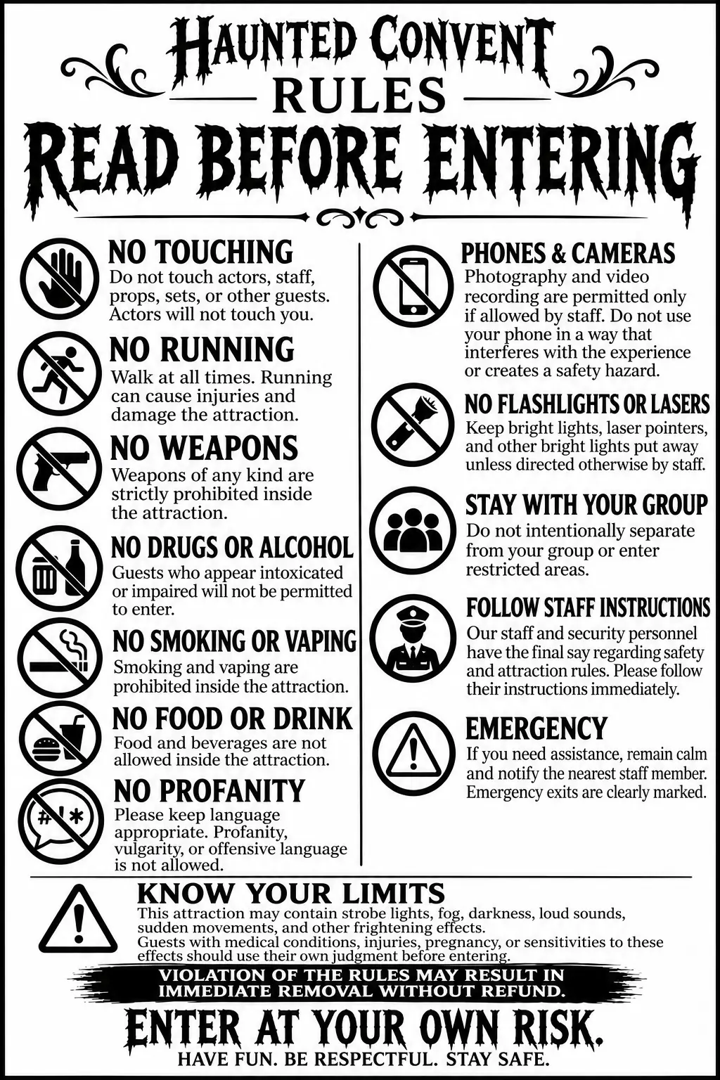 The Haunted Convent haunted house rules